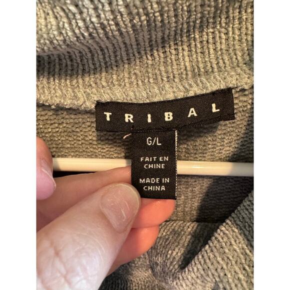 Tribal Cowl Neck Long Sleeve Pullover Drawstring Front Pocket Pouch Sz L - Picture 3 of 10